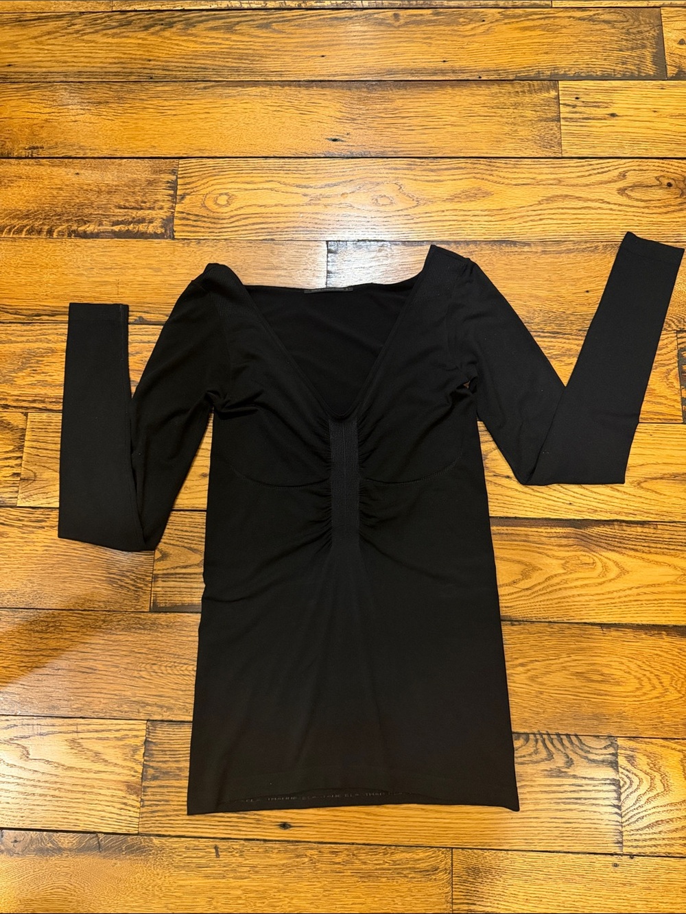 Marithe Francois Girbaud Black Long-Sleeve Ruched Top- Women's Medium